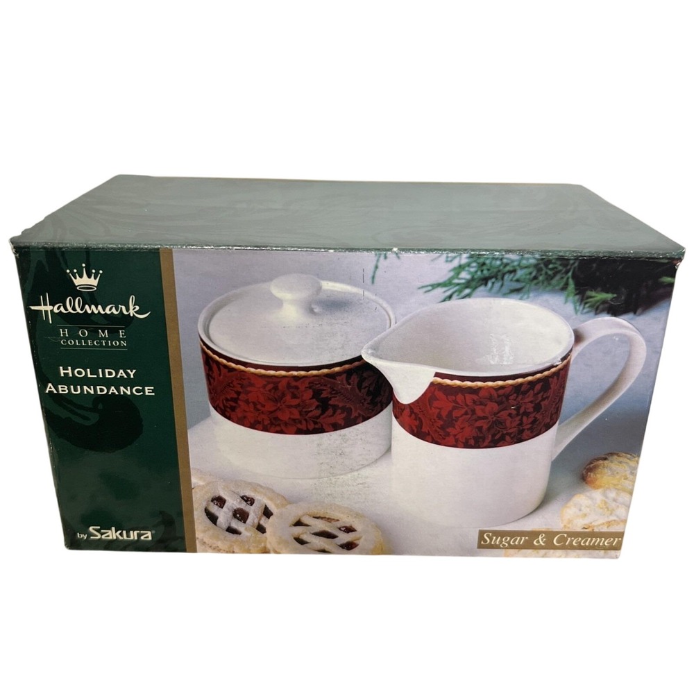 Sakura Hallmark HOLIDAY ABUNDANCE Red Burgundy Creamer &‎ Sugar Bowl New In Box